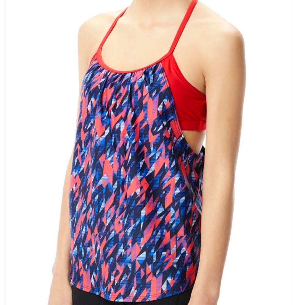 TYR Light Support POLAR SHEA 2n1 Tankini Swim Top Navy Red Small 4/6 - $50